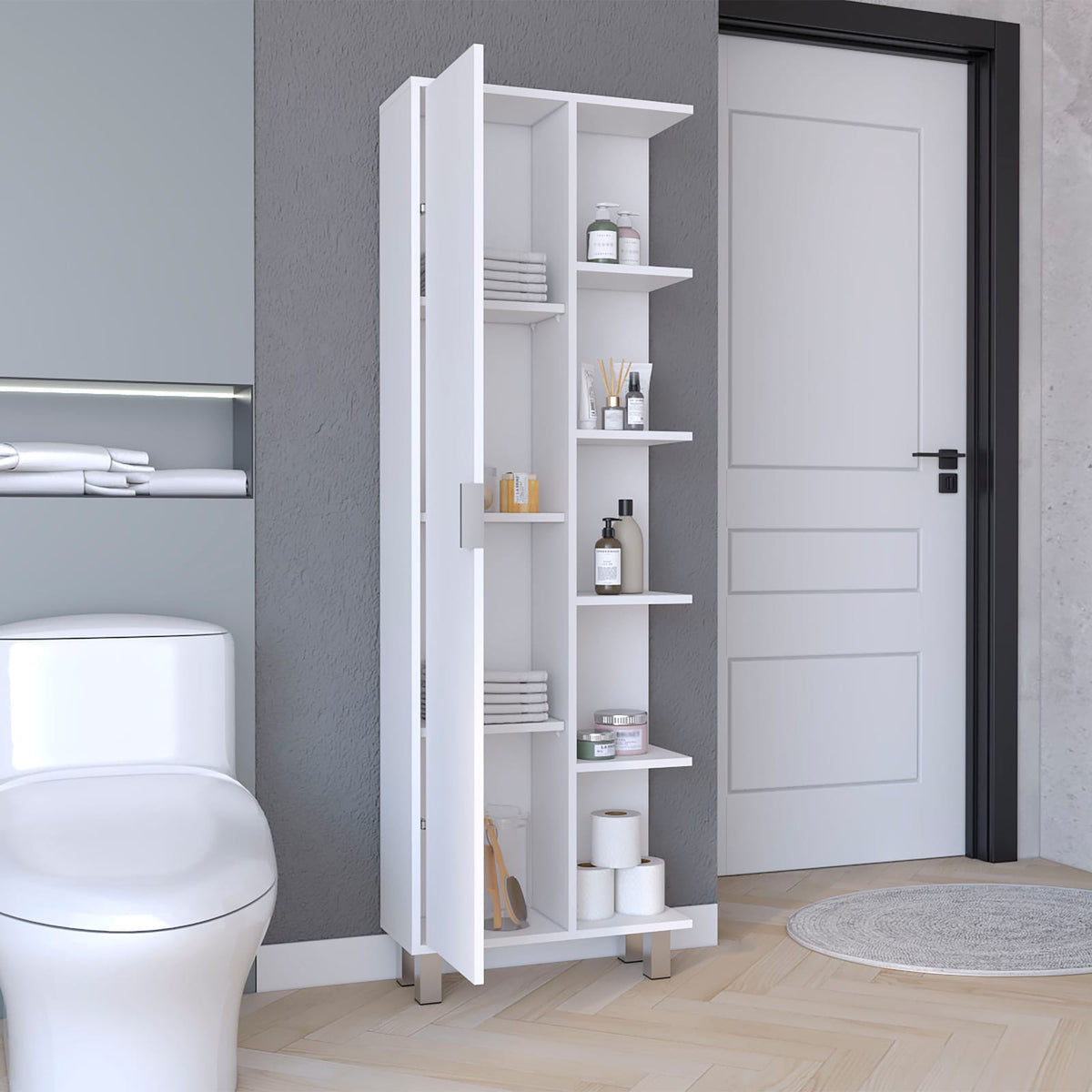 Crovie Linen Bathroom Cabinet - White, 63" High Storage