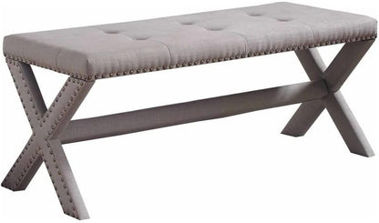 Gray Linen Bedroom Bench with Nailhead Trim