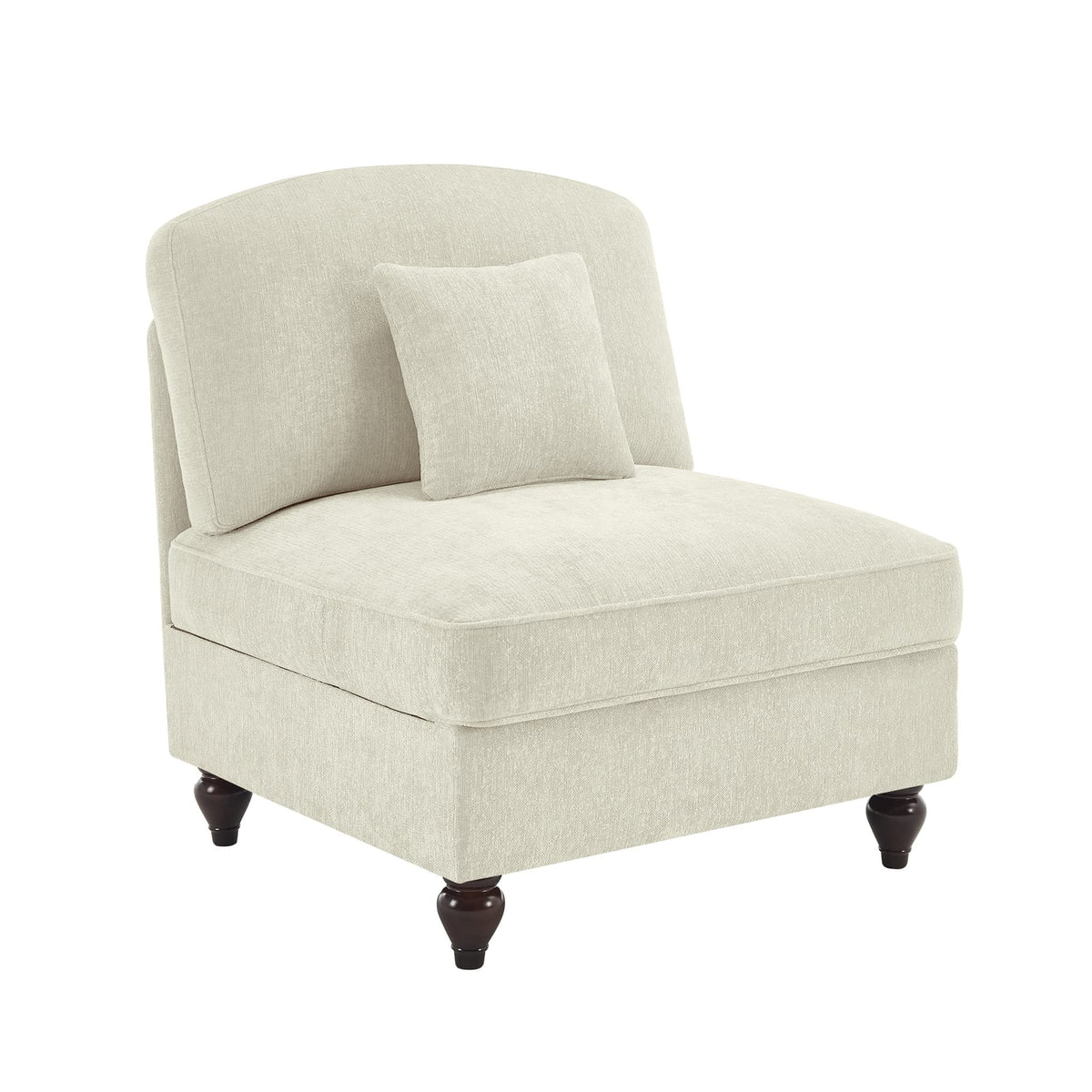 Beige White Chenille Armless Sofa with 1 Pillow - 30.7" L for Living Room