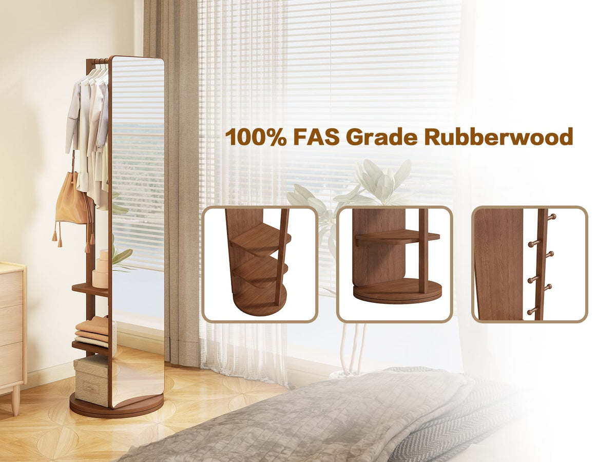 69" Walnut Full Length Mirror with Rotating Hook