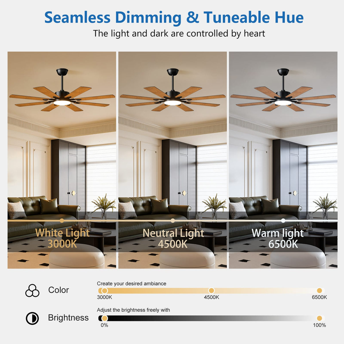 52 Inch Black Iron Ceiling Fan with Lights