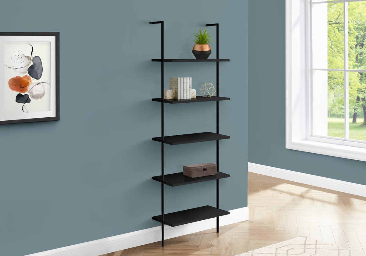 5-Tier Black Metal Bookshelf - 72" Tall Display Shelves