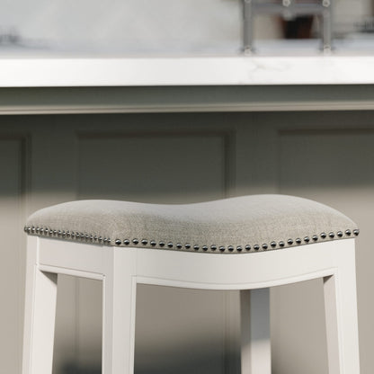 26" Counter-Height Barstool - White Wood Frame, Gray Seat
