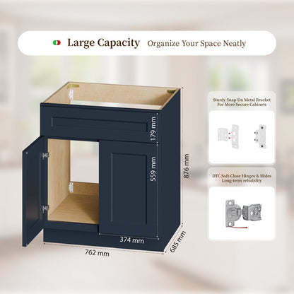 30" Bathroom Vanity Cabinet - Blue Wood Sink Base