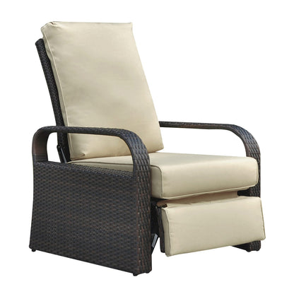 Khaki Patio Recliner Lounge Chair - Outdoor Wicker Set