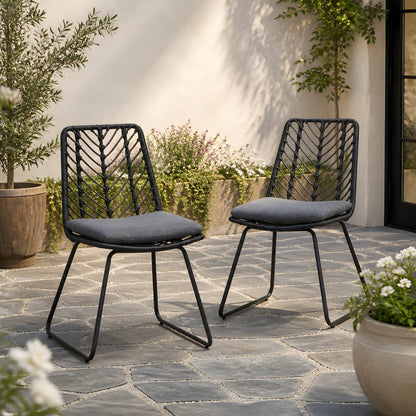 Gray PE Rattan Patio Chairs - 2-Piece Set with Cushions