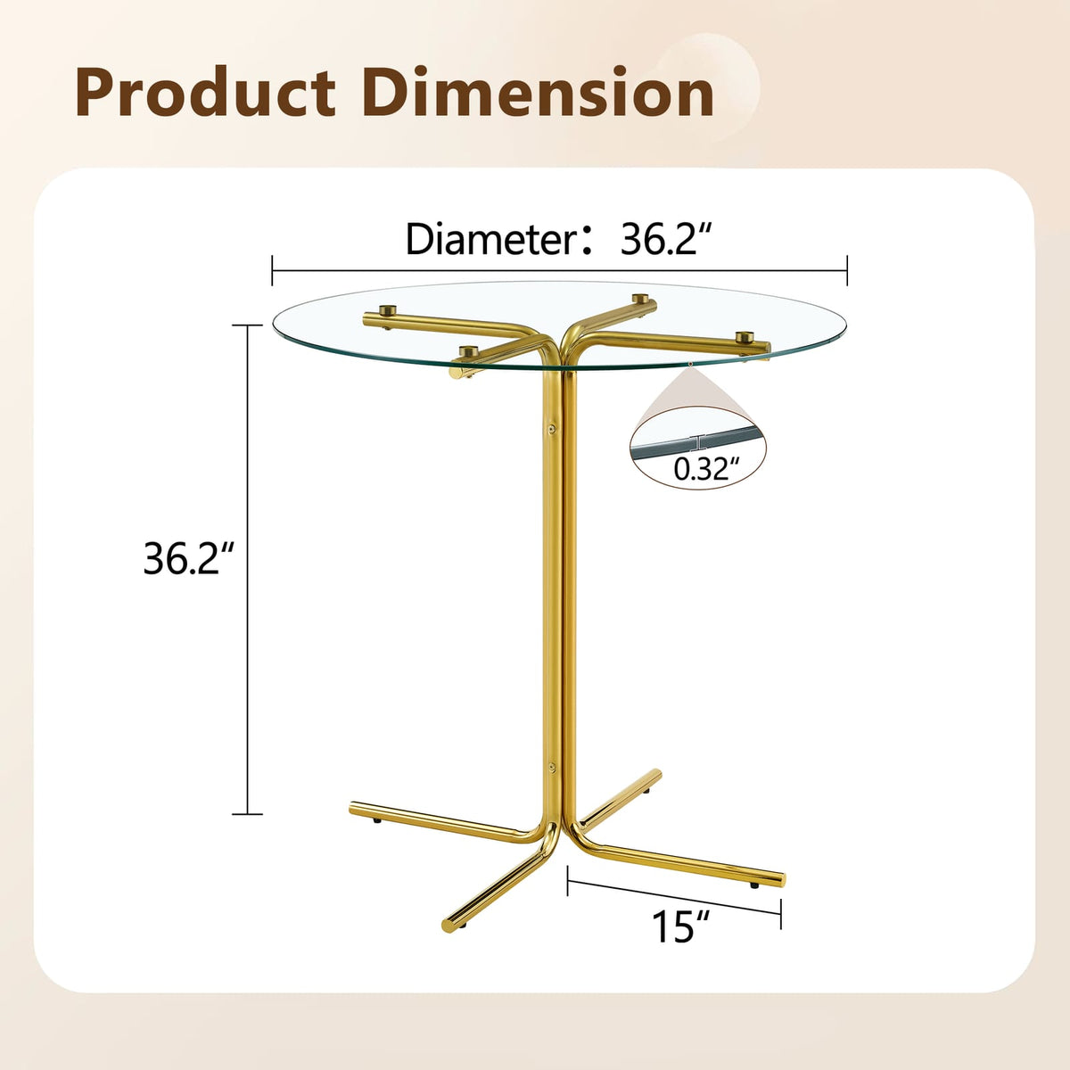 Round Glass Bar Table with 2 Black Stools - Gold Base for Dining Room