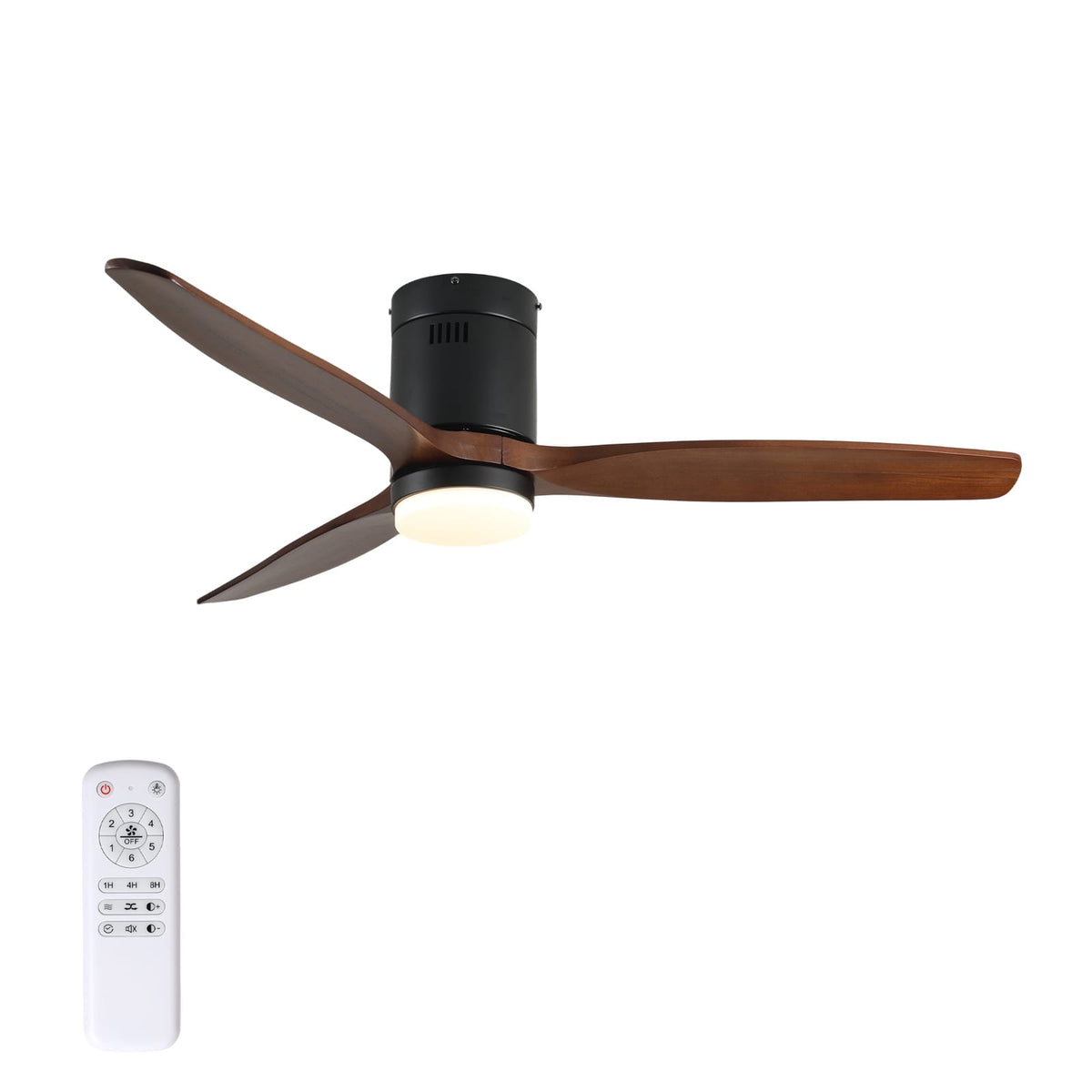 52 Inch Ceiling Fan with Light - Dark Walnut Blades, Remote Control