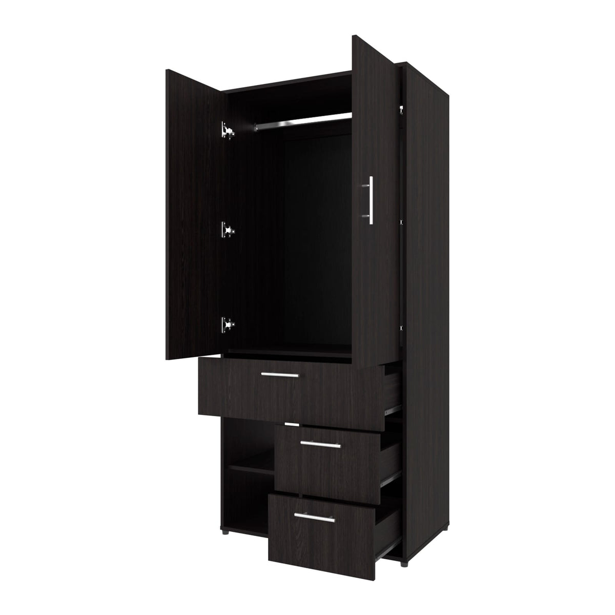 Black Two-Door Wardrobe with Shelves - 70.9" Wide