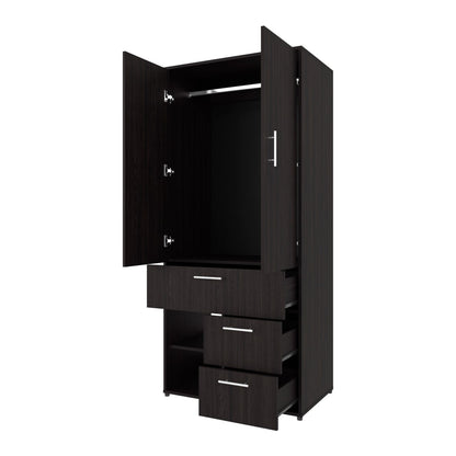 Black Two-Door Wardrobe with Shelves - 70.9" Wide