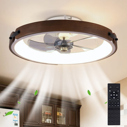 20 Inch Walnut Black Ceiling Fan with Lights Remote Control