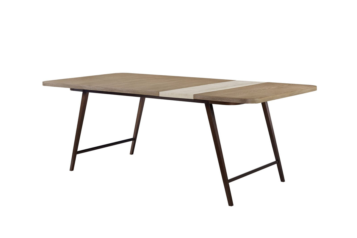 84" Beige Solid Wood Dining Table with Stone Slab Top