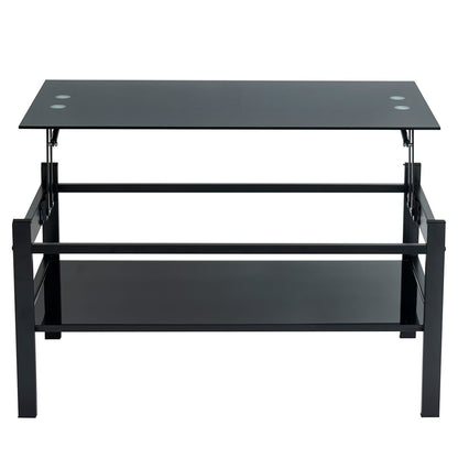 Black Glass Lift Top Storage Coffee Table for Living Room