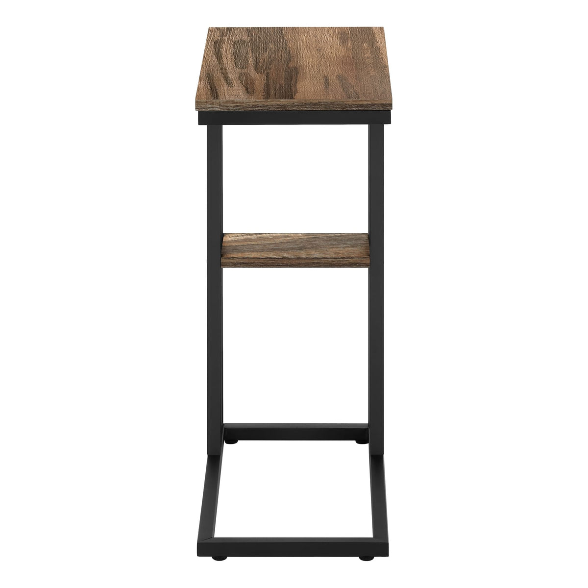 Brown C-Shaped Accent Table with Sofa Slide Base for Living Room