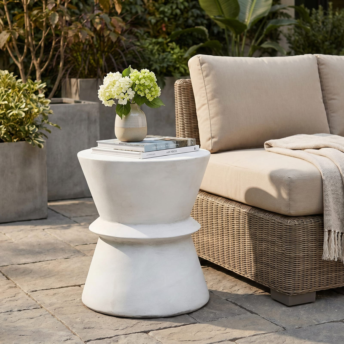 Lightweight Concrete Outdoor Side Table - Antique White