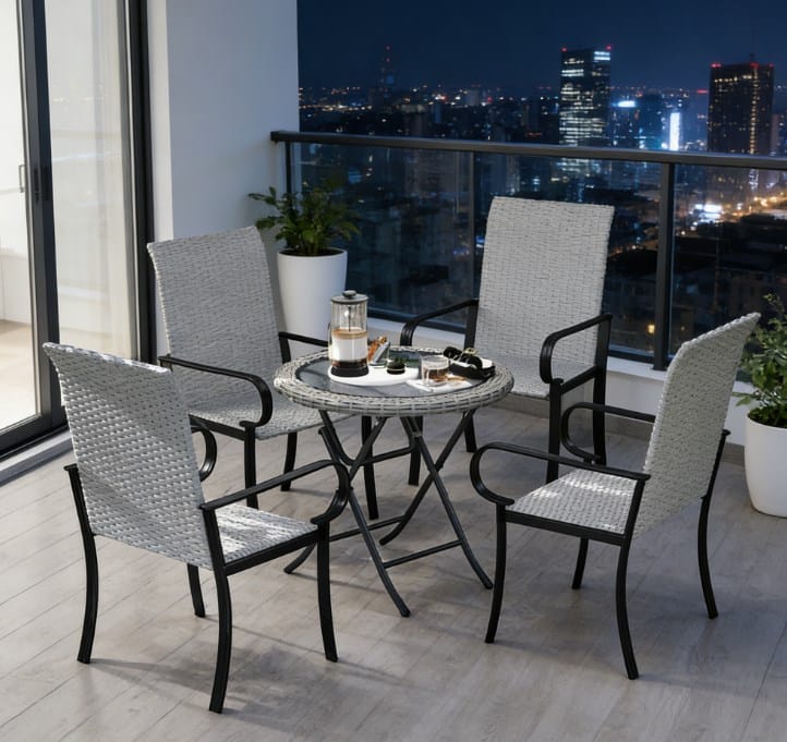 Gray Rattan Dining Chairs Set - 4 Piece Outdoor Patio Set