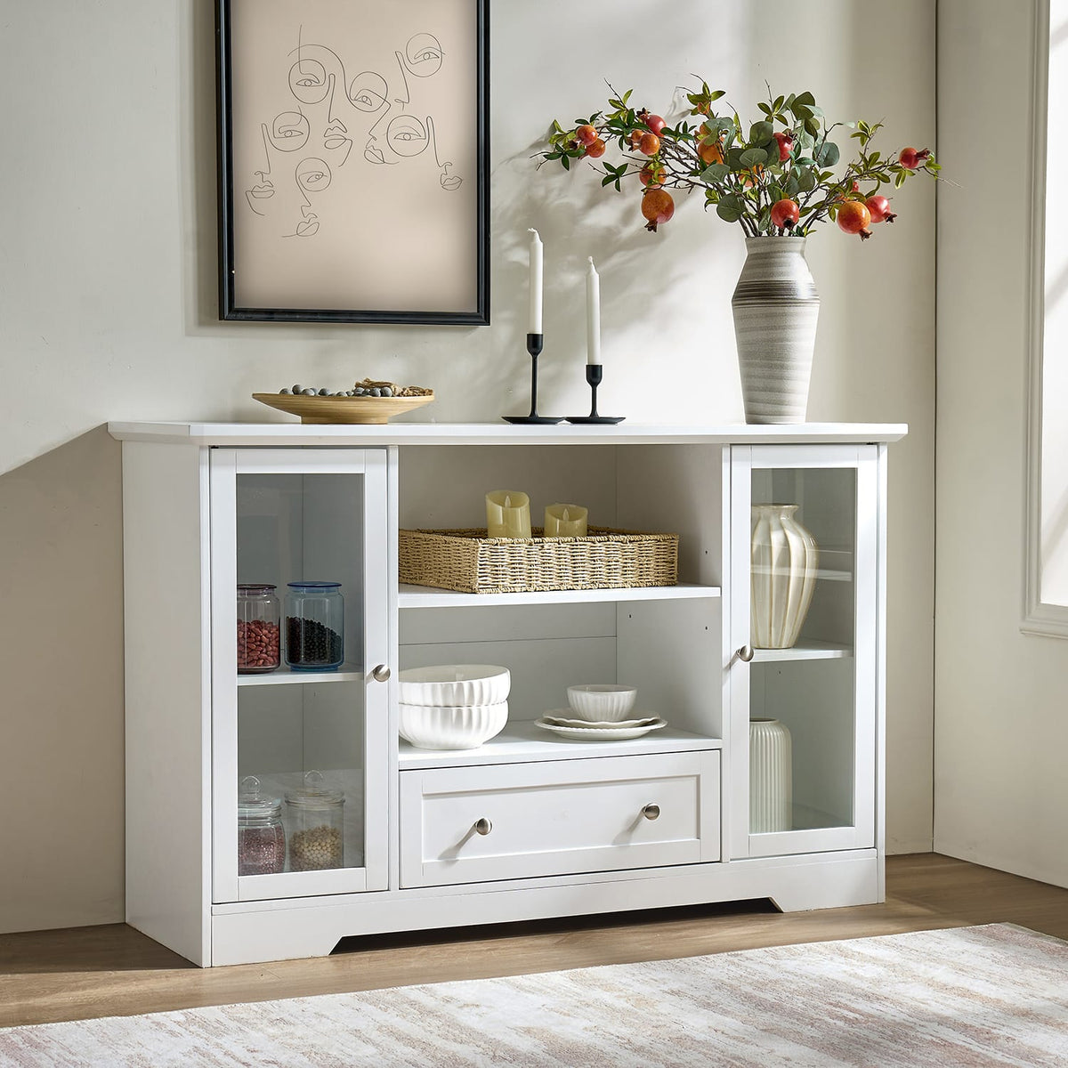 White Oak Storage Sideboard for Kitchen or Dining Room, 51" Wide