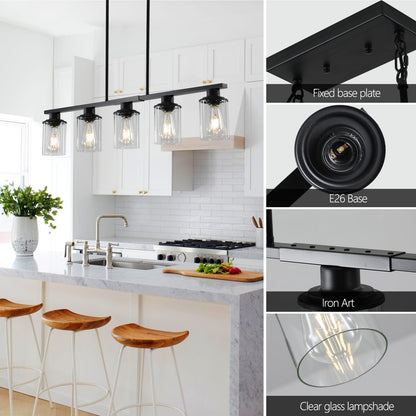 37" Modern Industrial Chandelier - Black Metal, 5 Lights