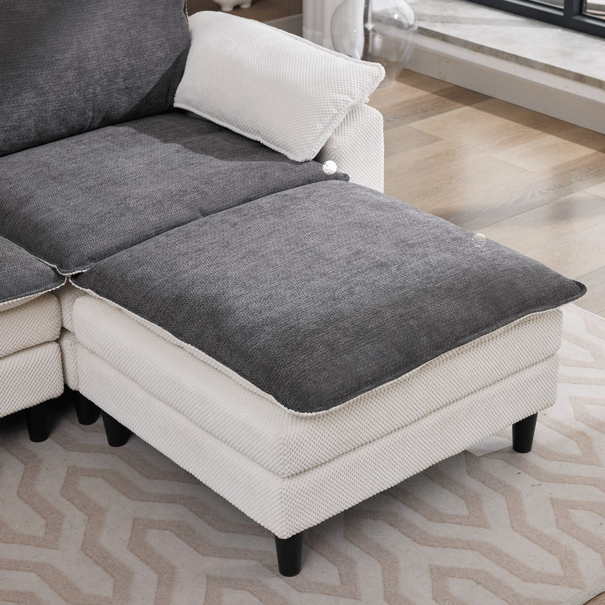 White Chenille Sectional Sofa - Modern Comfort, Durable Design for Living Room
