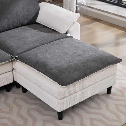 White Chenille Sectional Sofa - Modern Comfort, Durable Design for Living Room