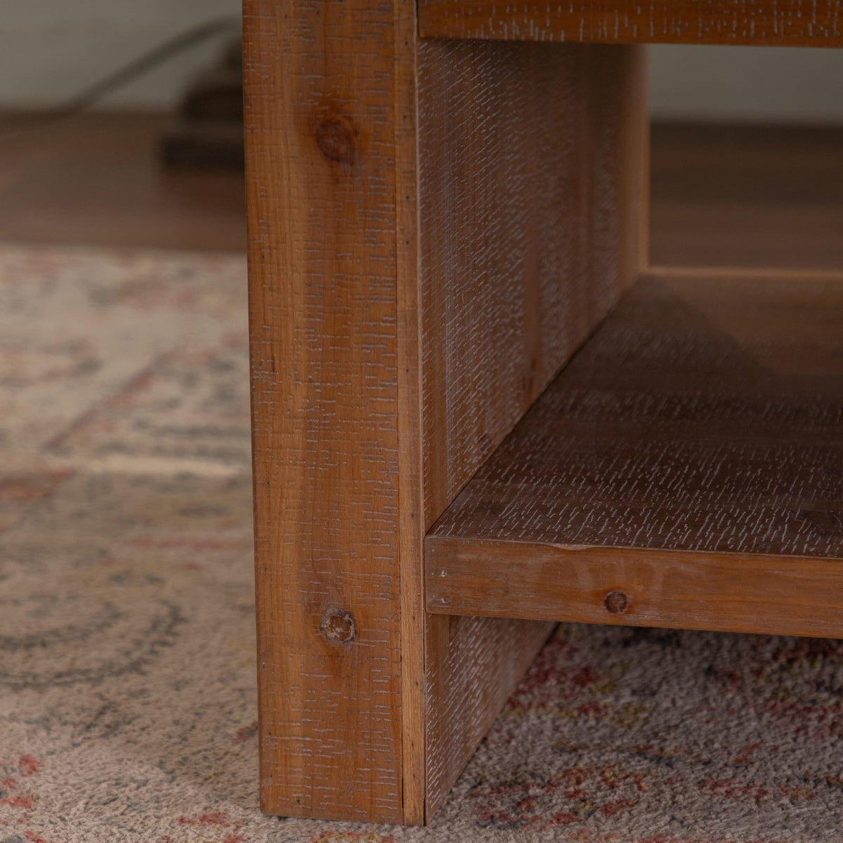 Rustic Farmhouse Wood Coffee Table with Open Storage Shelf for Living Room