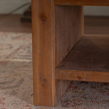 Rustic Farmhouse Wood Coffee Table with Open Storage Shelf for Living Room