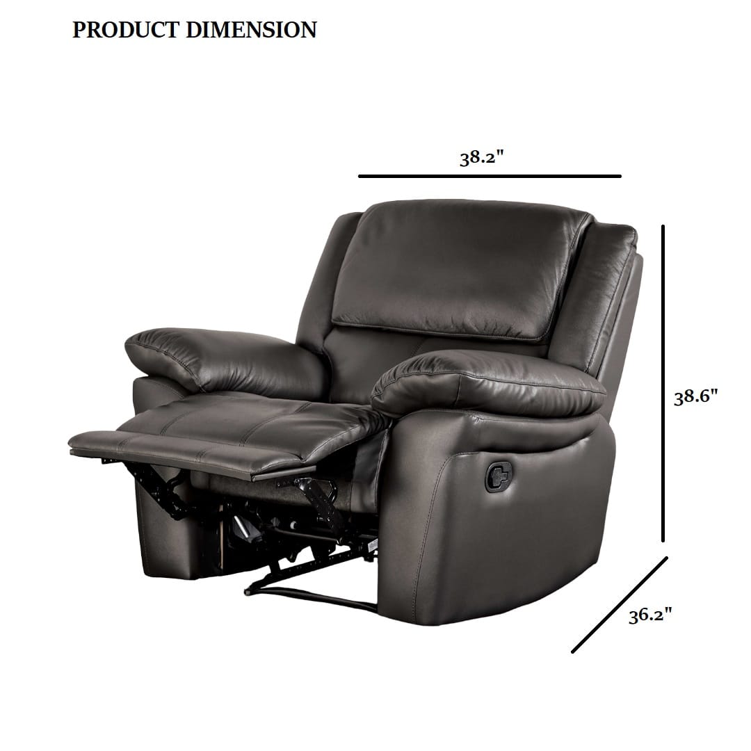 Black Leather Metal Recliner Chair - 38.5" Primary Living Space for Living Room