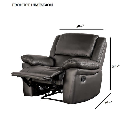 Black Leather Metal Recliner Chair - 38.5" Primary Living Space for Living Room