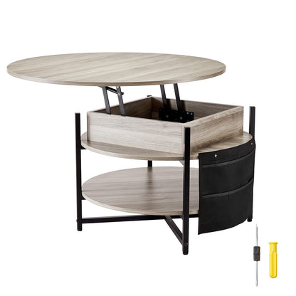 Lift Top Coffee Table - Gray Iron Storage Table 35.4" Round