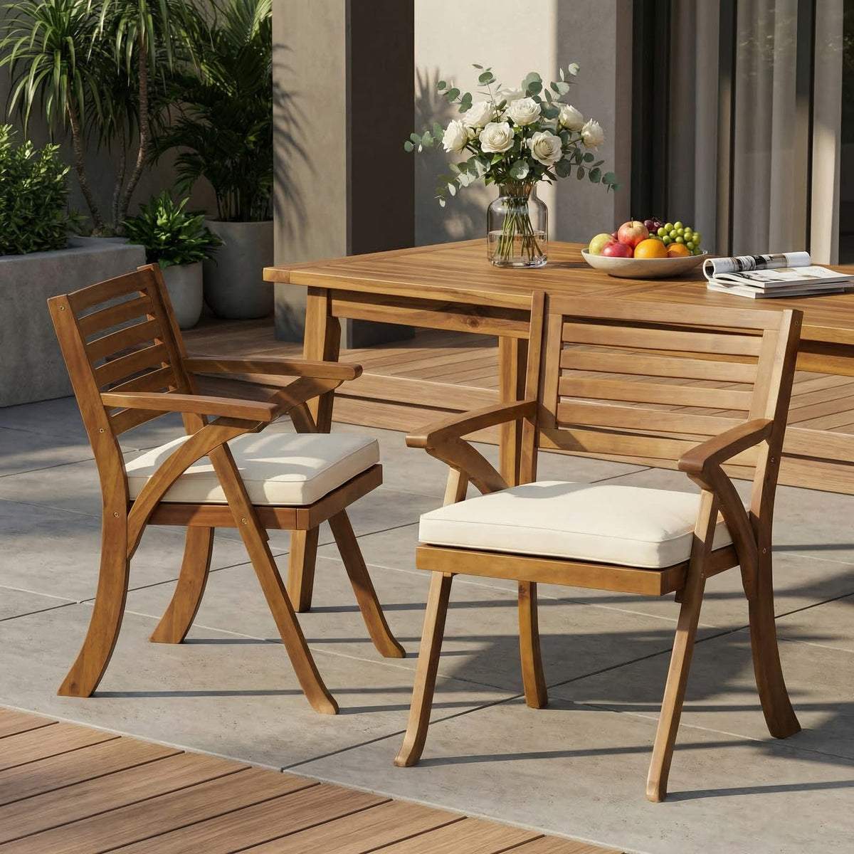 Cream Teak Acacia Wood Patio Dining Set 3 Pieces