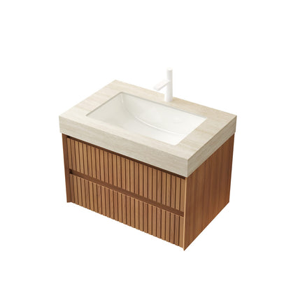 30" Roma Travertine Sintered Stone Countertop & Ceramic Basin - No Cabinet, Faucet