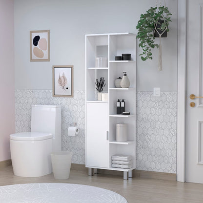 White Engineered Wood Bathroom Storage Cabinet with Legs