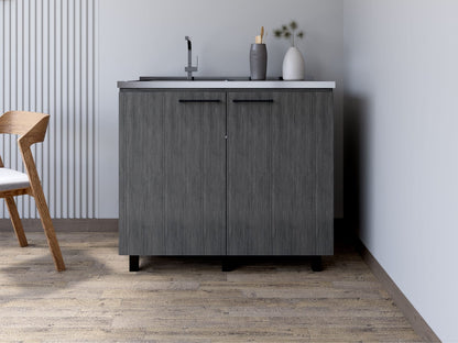Burwood Utility Sink Cabinet - Gray, Particle Board Kitchen Storage