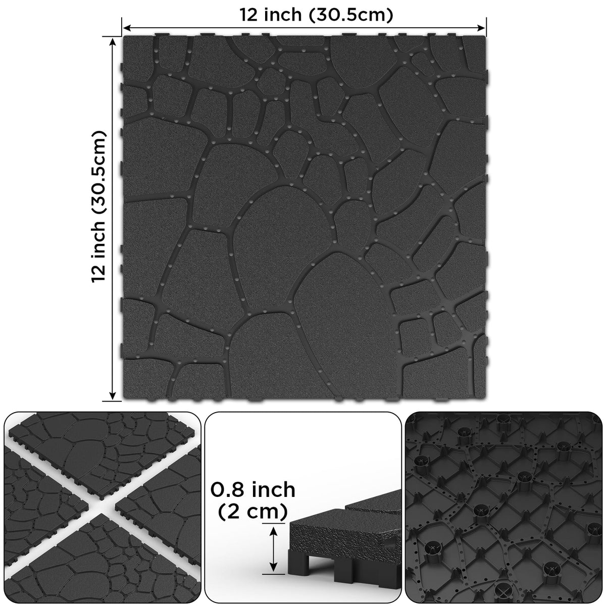 Grey Polypropylene Interlocking Deck Tiles for Poolside and Garden