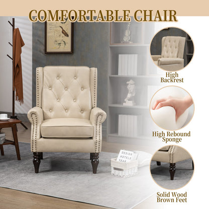 Camel PU Leather Armchair - Modern Accent Chair Lounge with Wood Legs