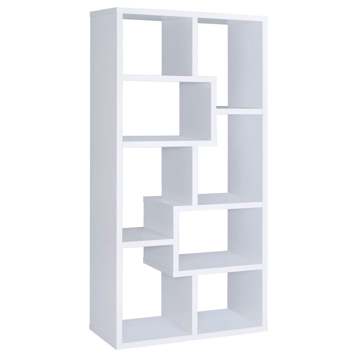 8 Shelf White Geometric Bookcase - Office Storage for Living Room