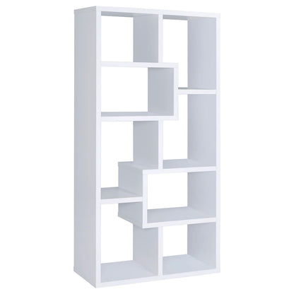 8 Shelf White Geometric Bookcase - Office Storage for Living Room