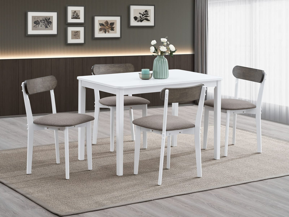 5 Piece White Gray Dining Table Set with Chairs