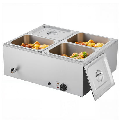 Commercial Food Warmer 4-Pan - Stainless Steel Buffet Bain Marie