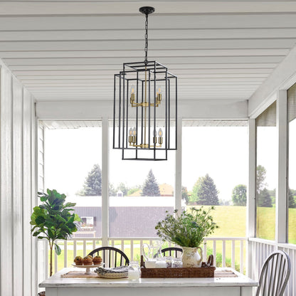 Modern Black Gold Geometric Pendant Chandelier - 8 Lights, Adjustable for Living