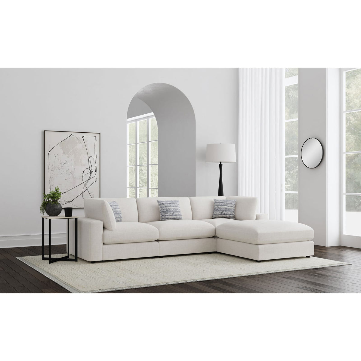 120" Beige Upholstered L-Shaped Sectional Sofa - 4 Seats for Living Room