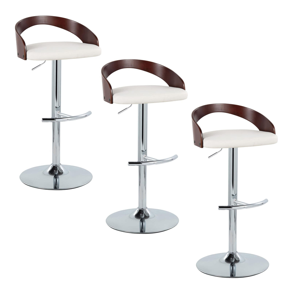 Adjustable Barstool Set - Mahogany PU Leather, Swivel & Chrome Base
