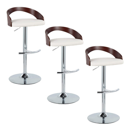 Adjustable Barstool Set - Mahogany PU Leather, Swivel & Chrome Base