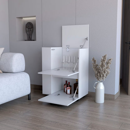 Modern White Wine Rack with 2 Cabinets & Wheels