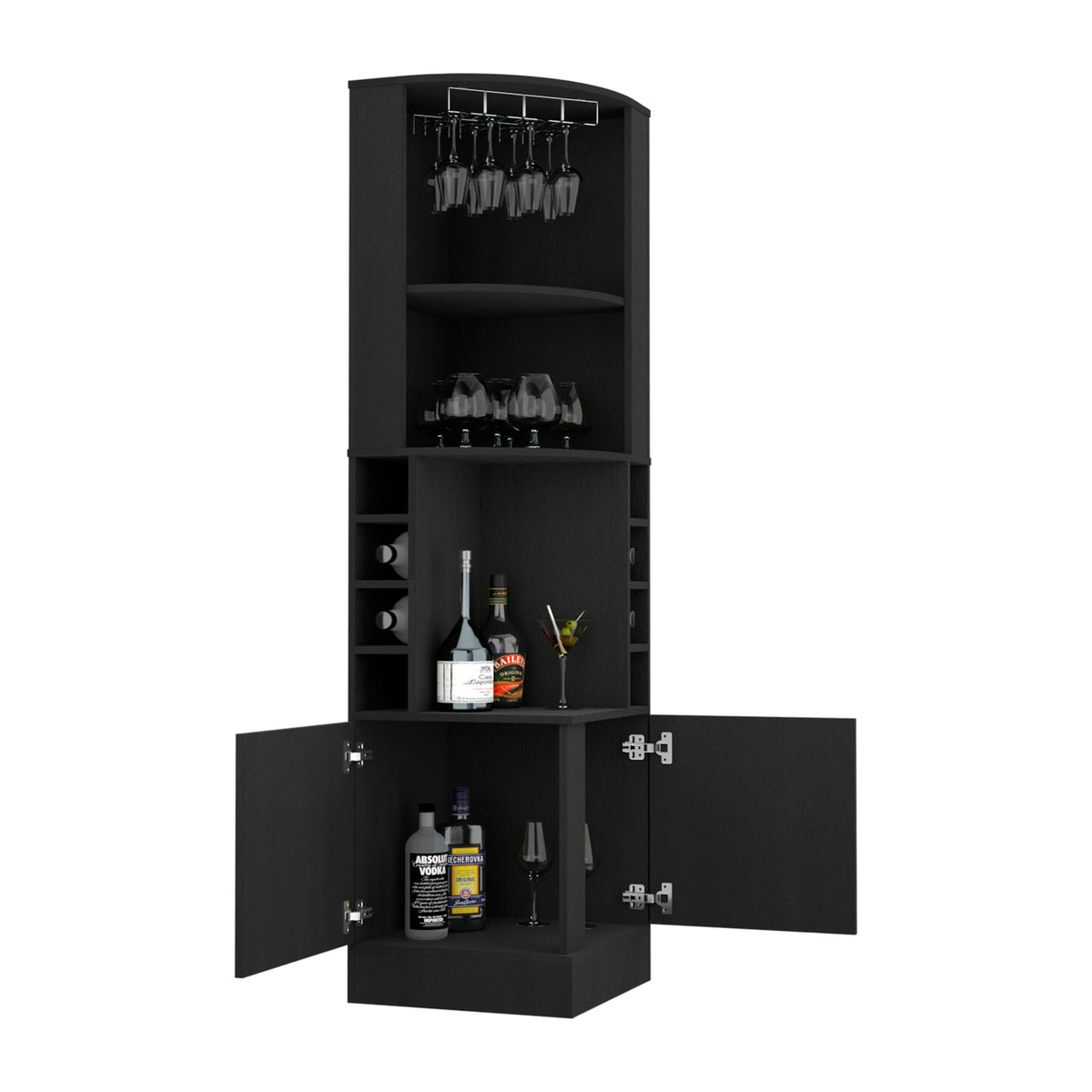 Kava Corner Bar Cabinet - Black Wine Storage