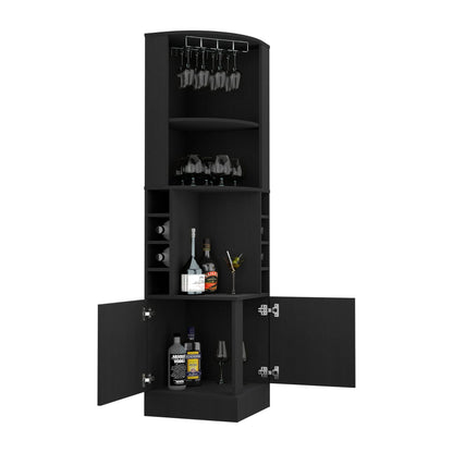 Kava Corner Bar Cabinet - Black Wine Storage