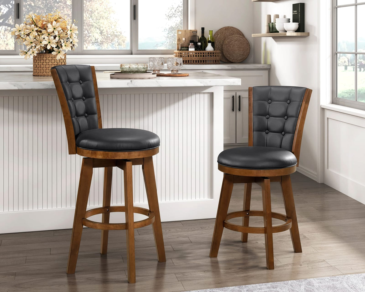 Chestnut Solid Wood Swivel Counter Height Chairs for Dining Room