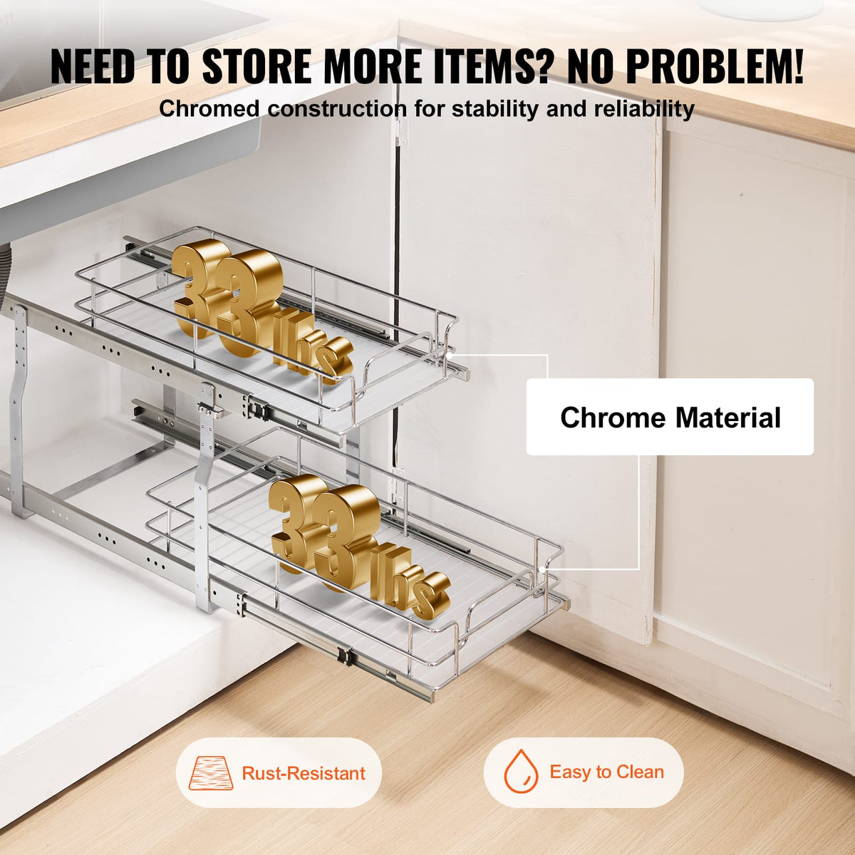 Durable Silver Iron Under Sink Cabinet Organizer Shelf for Storage