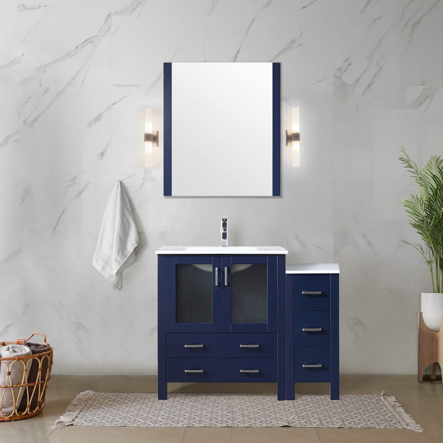 Navy Blue Bathroom Vanity with Storage