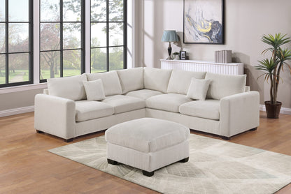 Ivory Corduroy L-Shaped Sofa - 5 Seat Sectional for Living Room